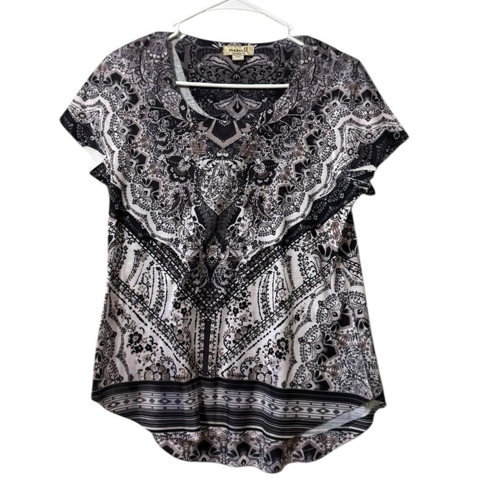One World Live and Let Live Women Size Small Polyester Tiered Layered Blouse Art